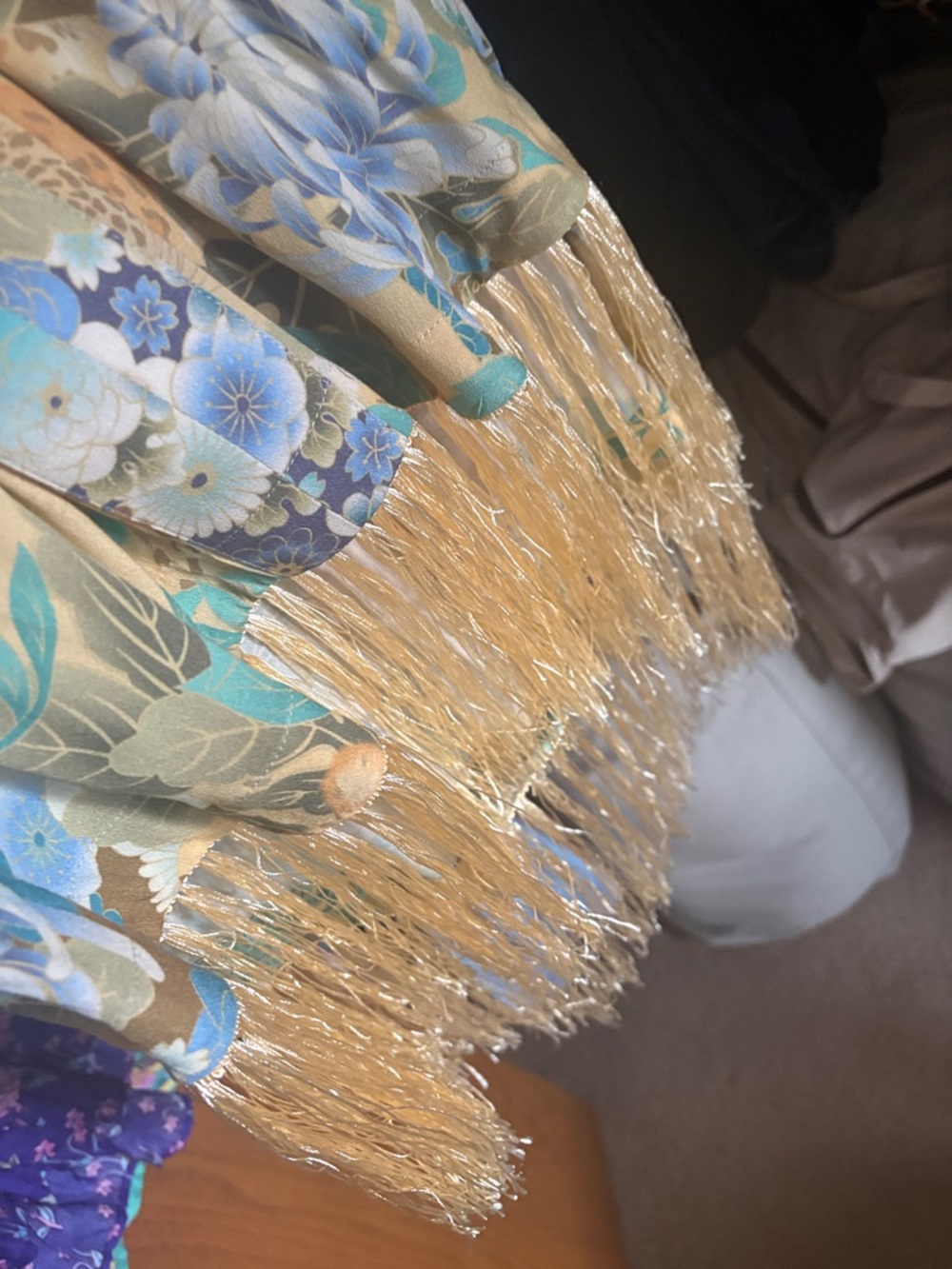 Spell Floral Fringe Kimono in Gold, Teal, and Blue - Picture 3 of 3